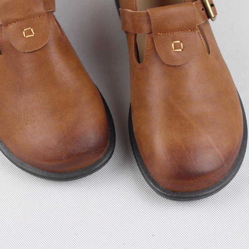 蚁团外贸全牛皮复古皮鞋女牛筋底舒适百搭皮带扣一脚蹬懒人平底鞋,淘宝优惠券,粉丝福利购,淘宝优惠卷