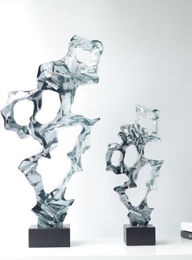 酒店会所太湖石雕塑艺术品简约现代抽F象透明树脂装饰品玄关桌摆