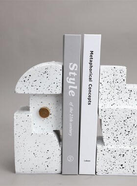 仿水磨石书靠现代简约书挡样板房间别墅客厅书房树脂书桌饰品摆件