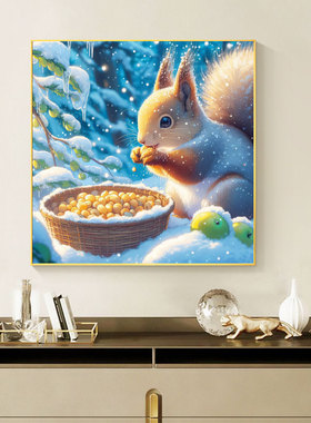 可爱小动物松鼠装饰画背景墙壁画宠物店儿童房照片墙挂画桌面摆画