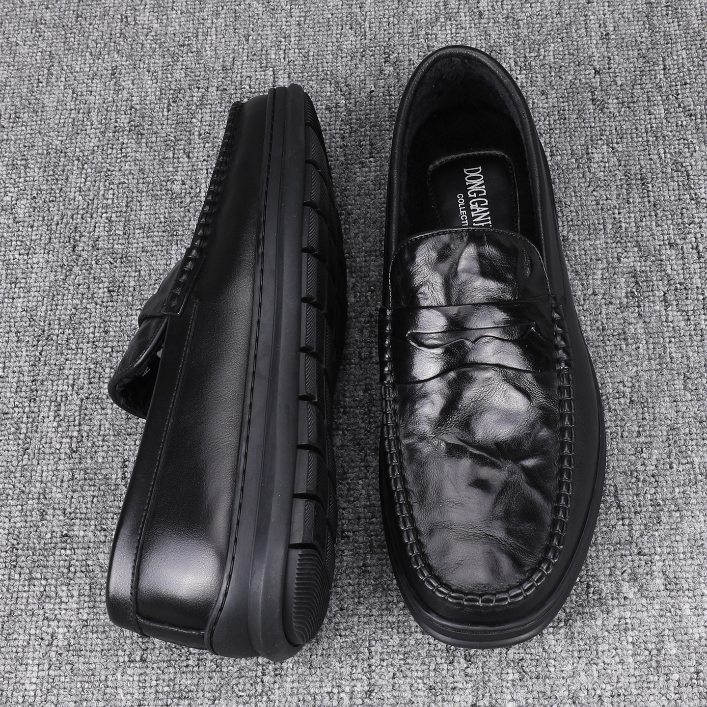 冬季加绒真皮豆豆鞋男款2025新款时尚一脚蹬软底纯皮商务休闲皮鞋 - 图3