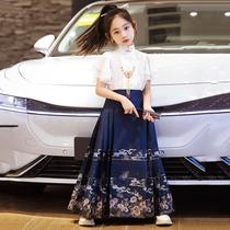 Girl Slim Fit Horse Face Skirt Summer Suit China Wind Childrens Ancient Dress Improved Hanfu Children Dress with short Tang fit 