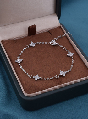 925纯银镶钻锆石四叶草手链