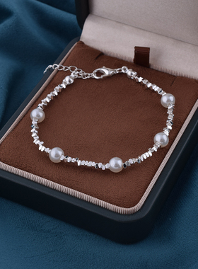 极细碎银子珍珠手链女