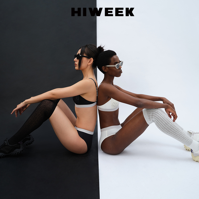 hiweek三角杯内衣女士高级感撞色无痕文胸无钢圈性感潮流内裤套装
