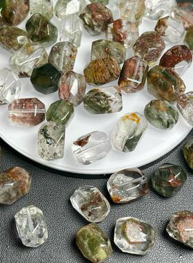 天然绿幽灵随形切面通孔水晶散珠