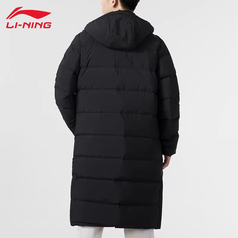 李宁带国旗长款羽绒服2025新款冬季运动时尚防风保暖加厚连帽外套