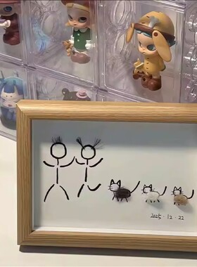 情侣猫狗毛发DIY木质纪念相框