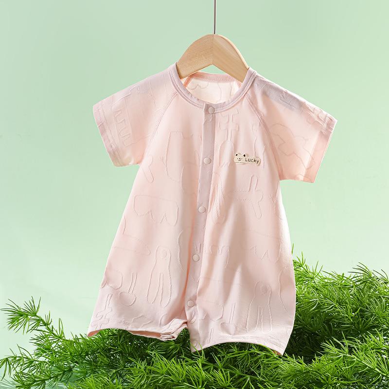 婴儿衣服夏季薄款短袖连身衣纯棉透气网眼a类哈衣满月宝宝睡衣夏 - 图2
