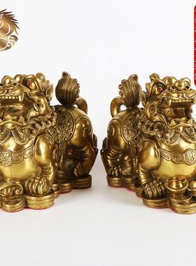 宏达全黄铜聚财如意铜貔貅玄关财位金钱貔貅铜器摆件