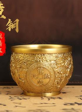 麒麟缸纯黄铜招米缸精雕百福缸聚宝盆聚财米缸招财摆件办公室