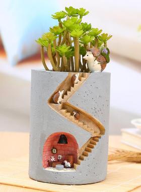 居家摆件树脂骷髅头电影拍摄布景道具花盆骷颅头万圣节田园花盆