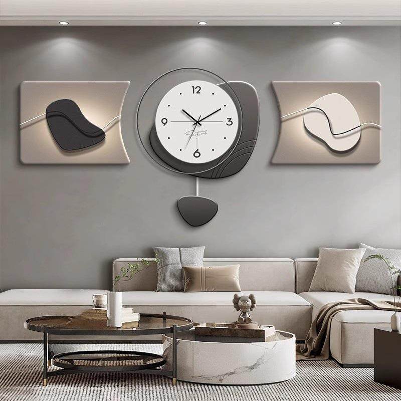 轻奢客厅装饰画钟表石来运转沙发背景墙挂画高级感大白墙三联壁画,淘宝优惠券,粉丝福利购,淘宝优惠卷