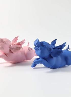 现代简约树脂小飞猪雕塑摆件家居软装饰品酒店样板间客厅桌面摆设