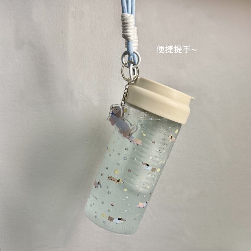 原创星星腊肠狗吸管杯透明水杯女高颜值学生可爱大容量带茶隔杯子 - 图2