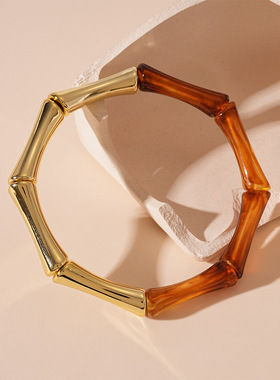 美拉德风拼色亚克力几何竹节手镯