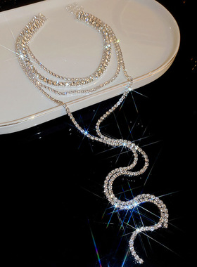 轻奢风多层叠戴流苏项链锁骨链女