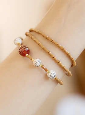 灵隐文创香积葫芦竹节橄榄核手串星月菩提红玛瑙心经三圈多宝手链