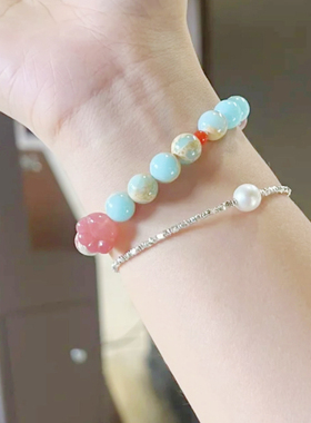 寿山石新中式单圈手串蓝色宝石