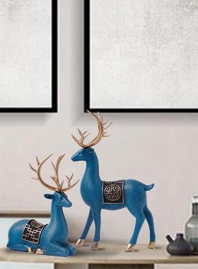 新中式客厅梅花小对麋鹿摆设件家居酒柜装饰电视柜博物架工艺术品