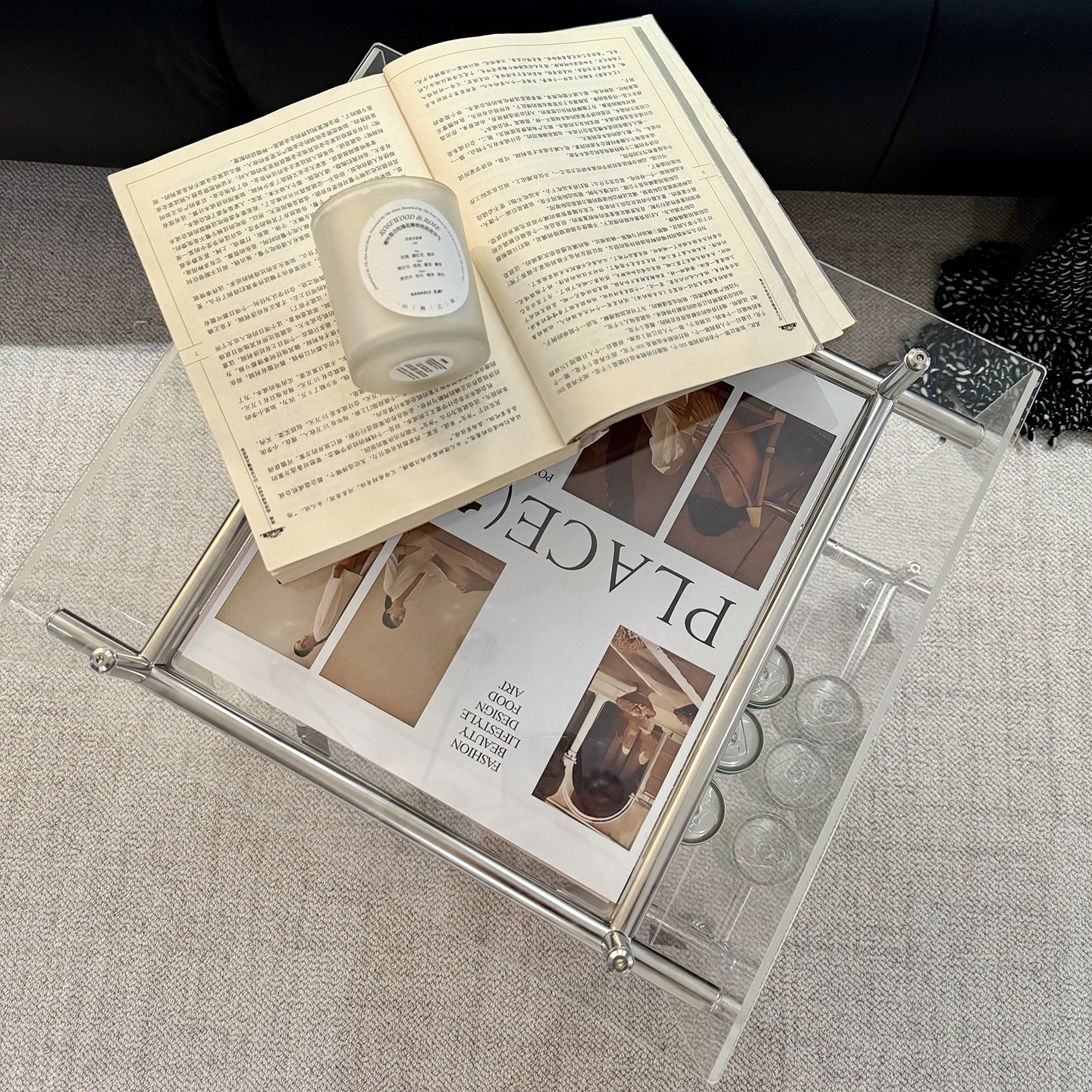 网红透明小推车简约现代中古创意家用沙发边几移动收纳轻奢床头柜,淘宝优惠券,粉丝福利购,淘宝优惠卷