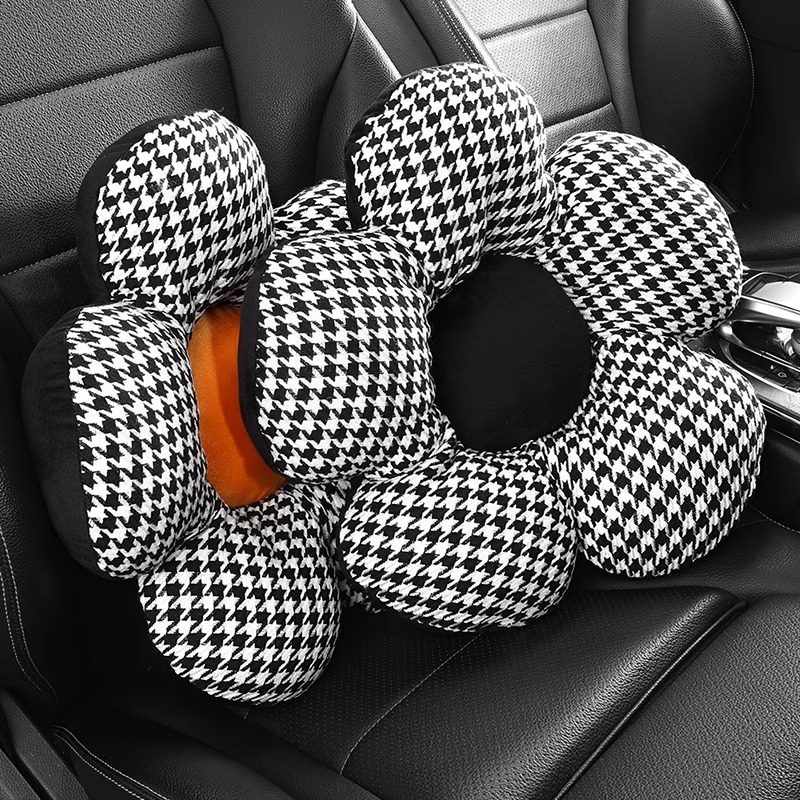 汽车腰靠垫网红千鸟格办公室护腰久坐车内座椅头枕腰枕花朵靠垫女,淘宝优惠券,粉丝福利购,淘宝优惠卷