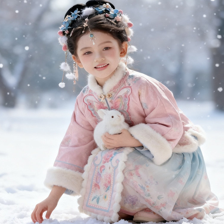 2025年冬季新款粉色加绒加厚汉服拜年服女童新中式冬季古风表演服,淘宝优惠券,粉丝福利购,淘宝优惠卷