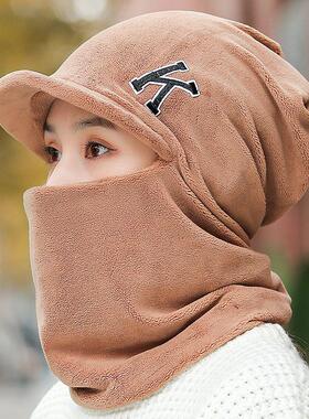 连体帽子围巾一体帽子女款秋冬季2024保暖骑车帽围脖一体帽护耳连