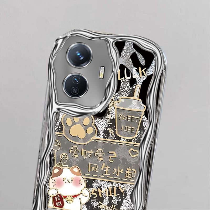 适用vivoy77e手机壳V2166BA电镀硅胶软vivo y775G保护套V2219A招财猫vlvoy防摔全包5g文字卡通viv0y手链潮女 - 图3