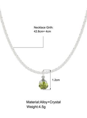 Green diamond pendant necklace women轻奢镶嵌绿色水钻吊坠项链