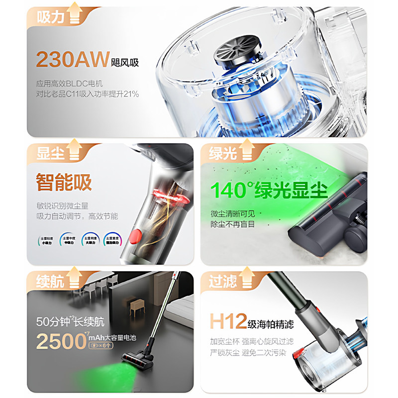 苏泊尔无线吸尘器家用大吸力小型手持除螨吸猫毛吸拖一体机