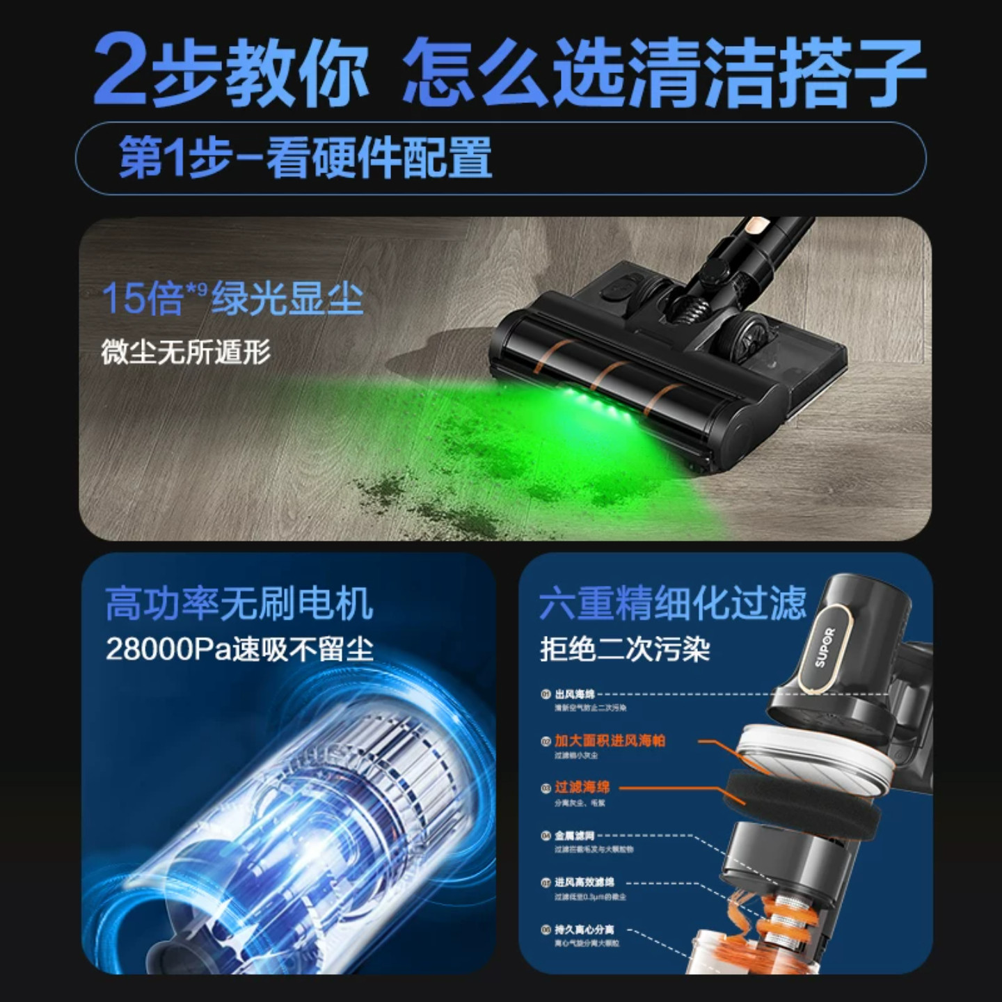 苏泊尔无线吸尘器家用大吸力手持轻量低音地毯猫毛宠物吸尘机C10P