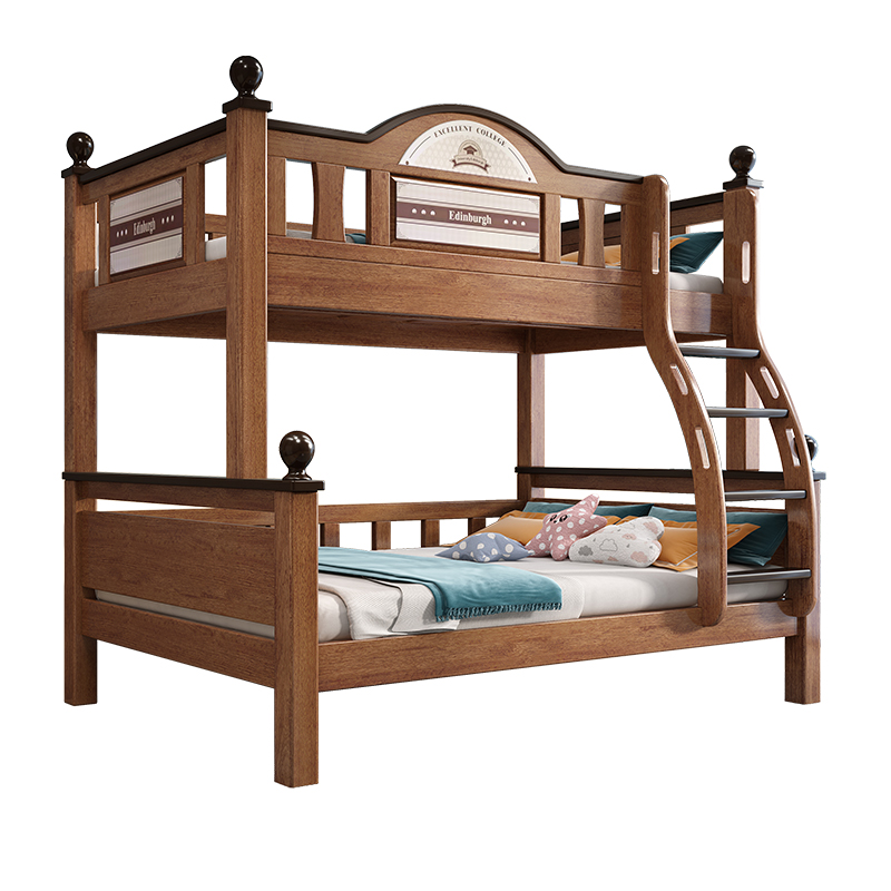 胡桃木子母床全实木上下床儿童子母床简约现代简约高低双层床