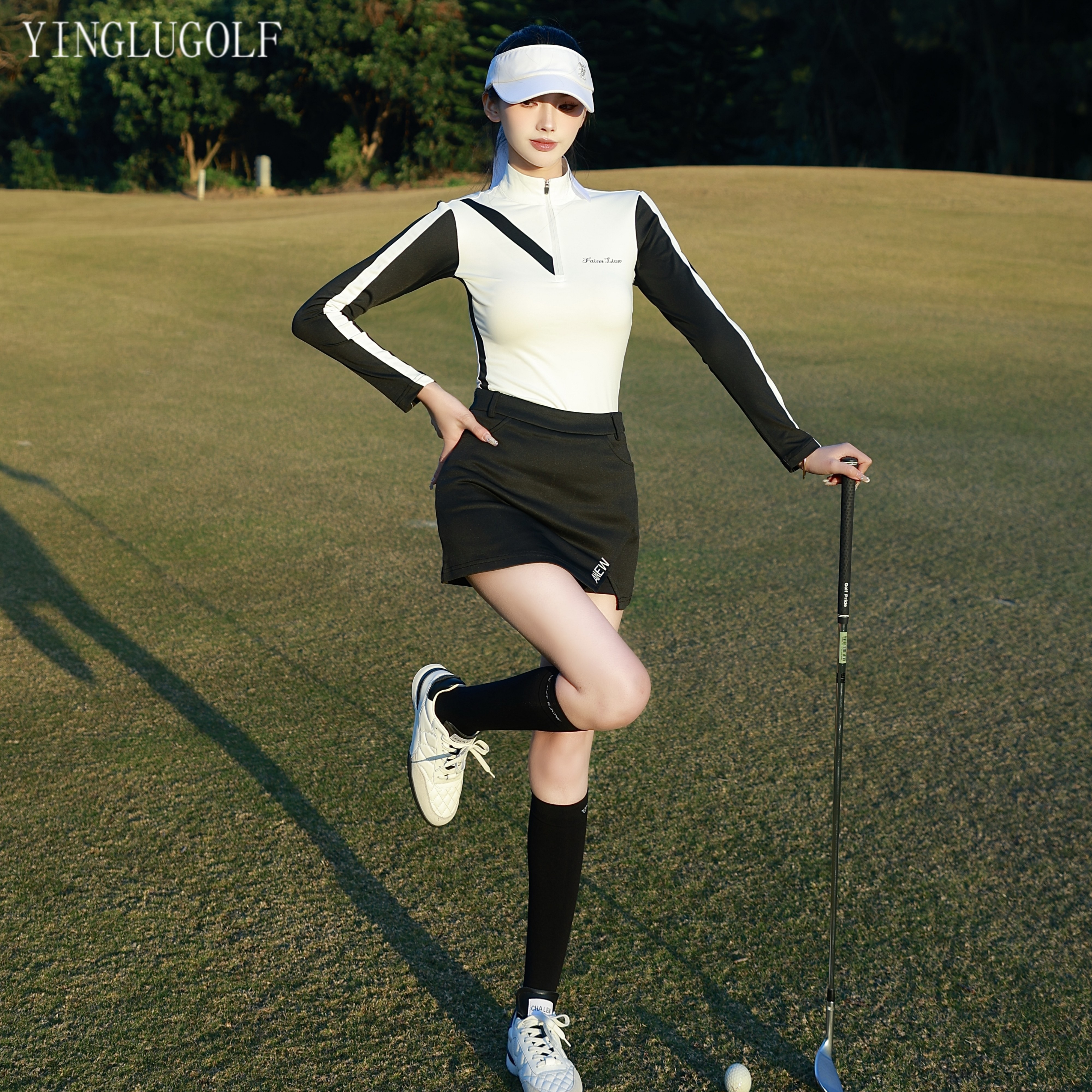高尔夫球服女秋冬防晒长袖速干上衣golf修身包臀半身短裙运动套装,淘宝优惠券,粉丝福利购,淘宝优惠卷