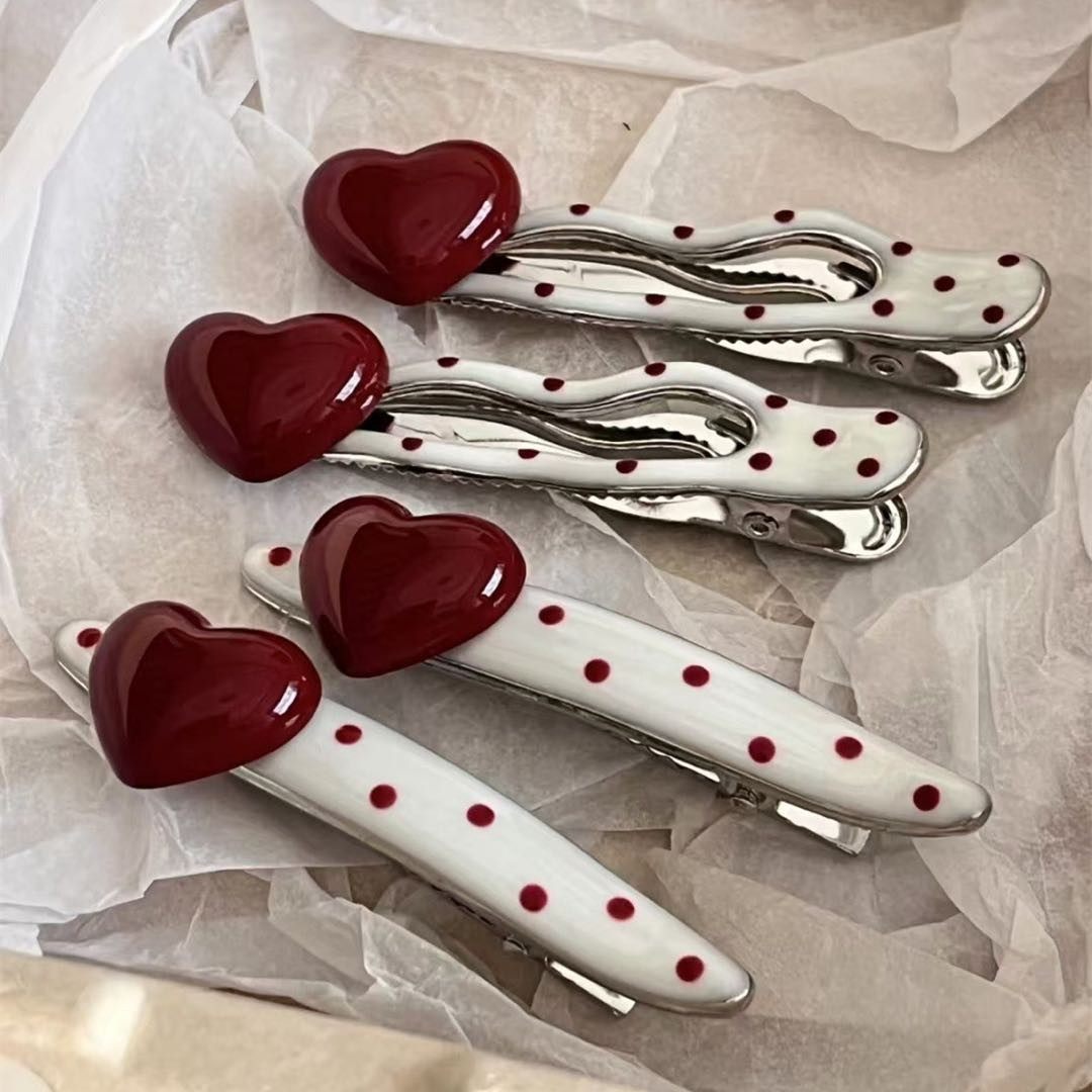 焊头上了！波点珍珠鸭嘴夹！安可拉红色发饰百搭显白刘海夹盘发器,淘宝优惠券,粉丝福利购,淘宝优惠卷