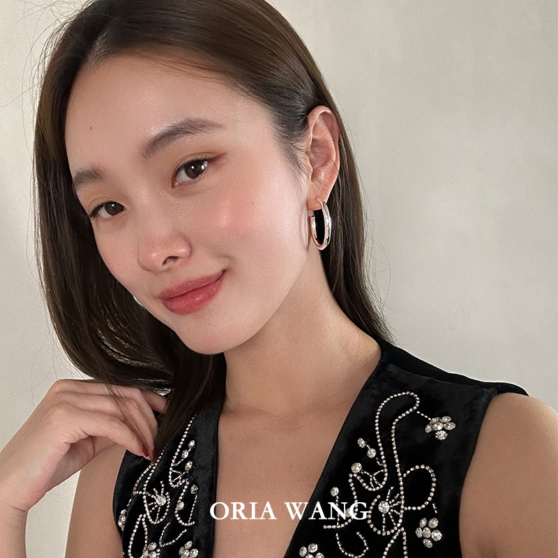 ORIAWANG极简之感经典简约时髦百搭大素圈耳环耳钉女-图1