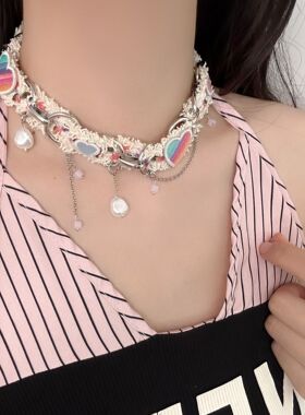 多巴胺彩色爱心项链女choker颈链