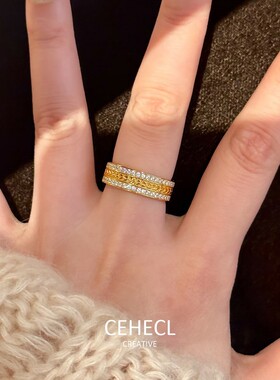 穗穗平安金色麦穗戒指女排钻指环