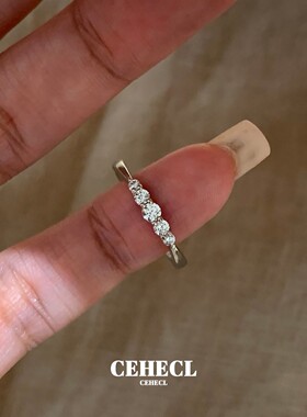 s925纯银素圈戒指女小排钻食指戒