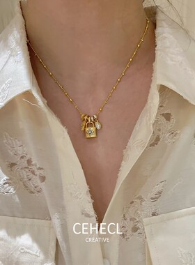 十字架小锁包项链女高级感锁骨链
