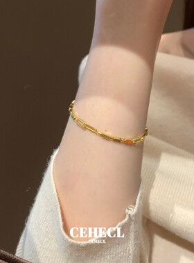 金色几何小方块手链简约细款手饰