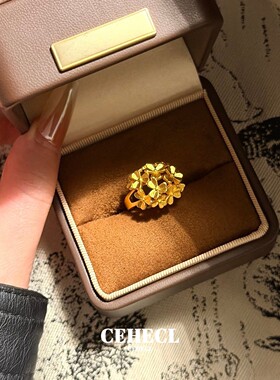 新中式金色绣球花戒指女花朵指环