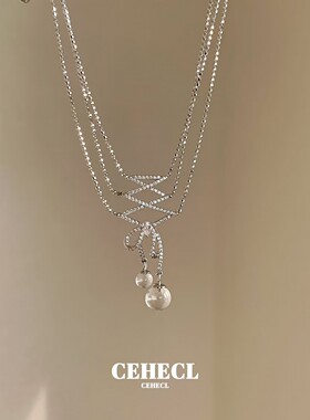 蝴蝶结芭蕾丝带白水晶吊坠项链女