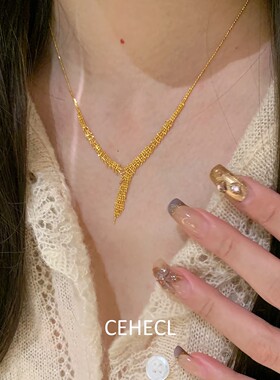 蕾丝麦穗Y字项链女款金色锁骨链