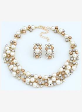 pearl necklaces set earrings jewelry women 珍珠潮女项炼饰品