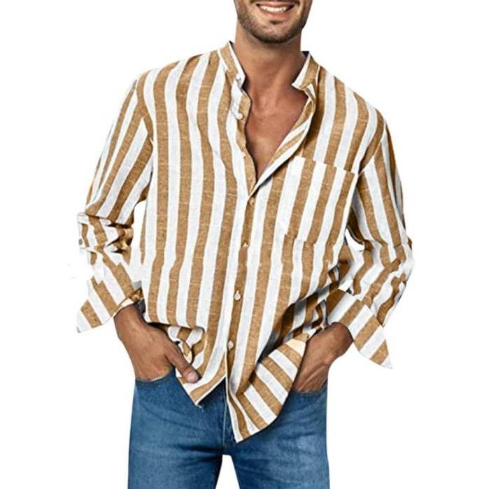 Men's versatile thin stripe lapel shirt 男百搭薄条纹翻领 - 图1