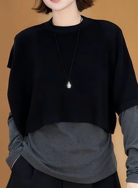 春秋显瘦不规则圆领披肩女