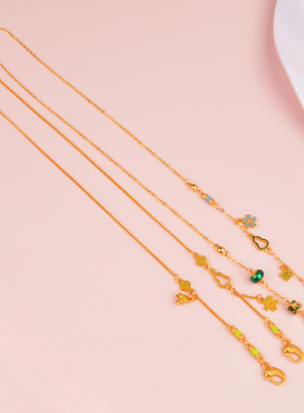 沙金铃兰花葫芦双鱼扣项链