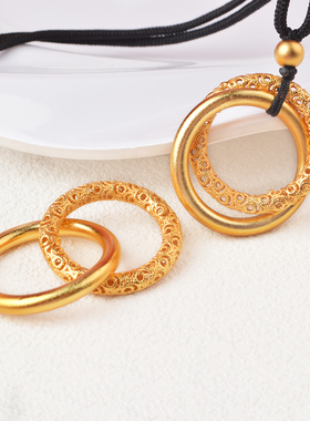 花纹素圈双环男女款沙金吊坠