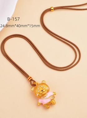 沙金镶钻蝴蝶结小熊吊坠